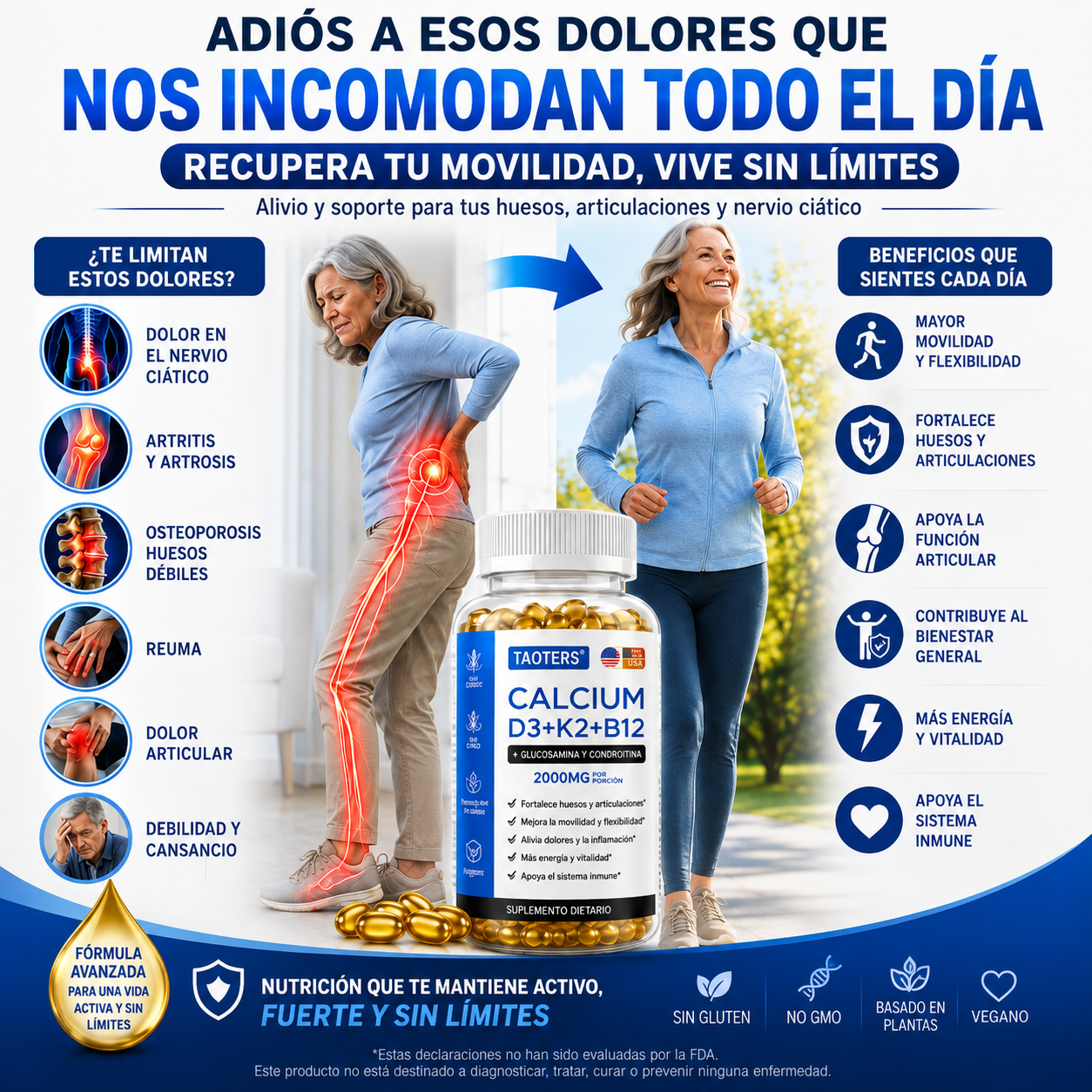 CALCIO + VITAMINA D3 + K2 + B12 MEJORA TU SALUD, MEJORA TU VIDA