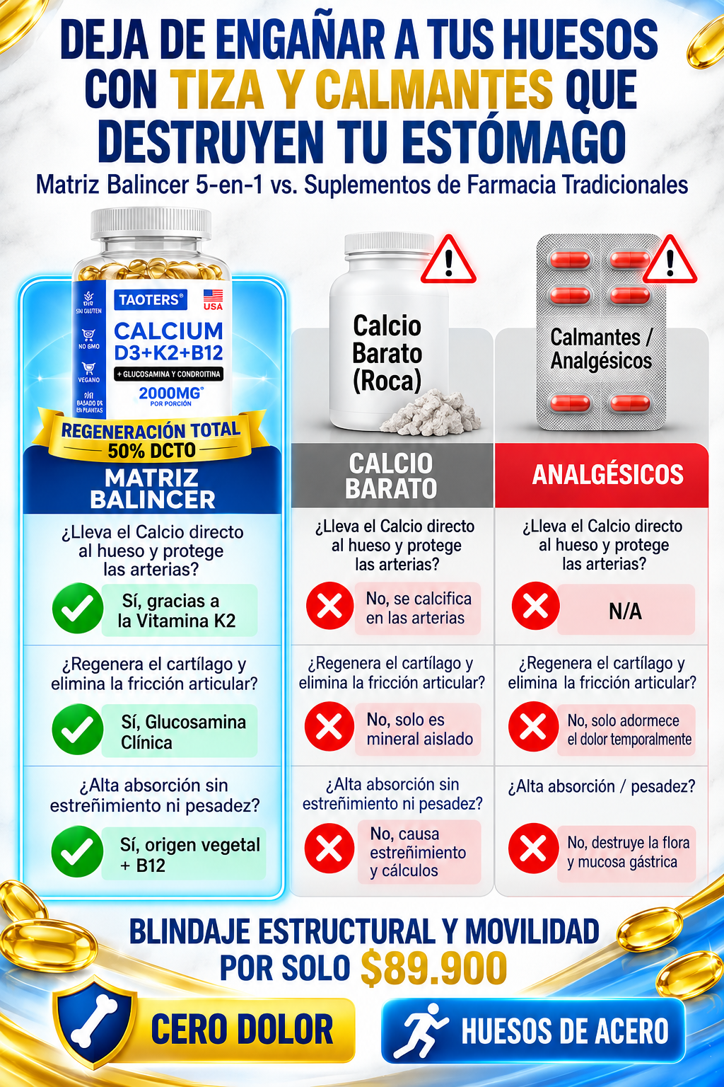 CALCIO + VITAMINA D3 + K2 + B12 MEJORA TU SALUD, MEJORA TU VIDA