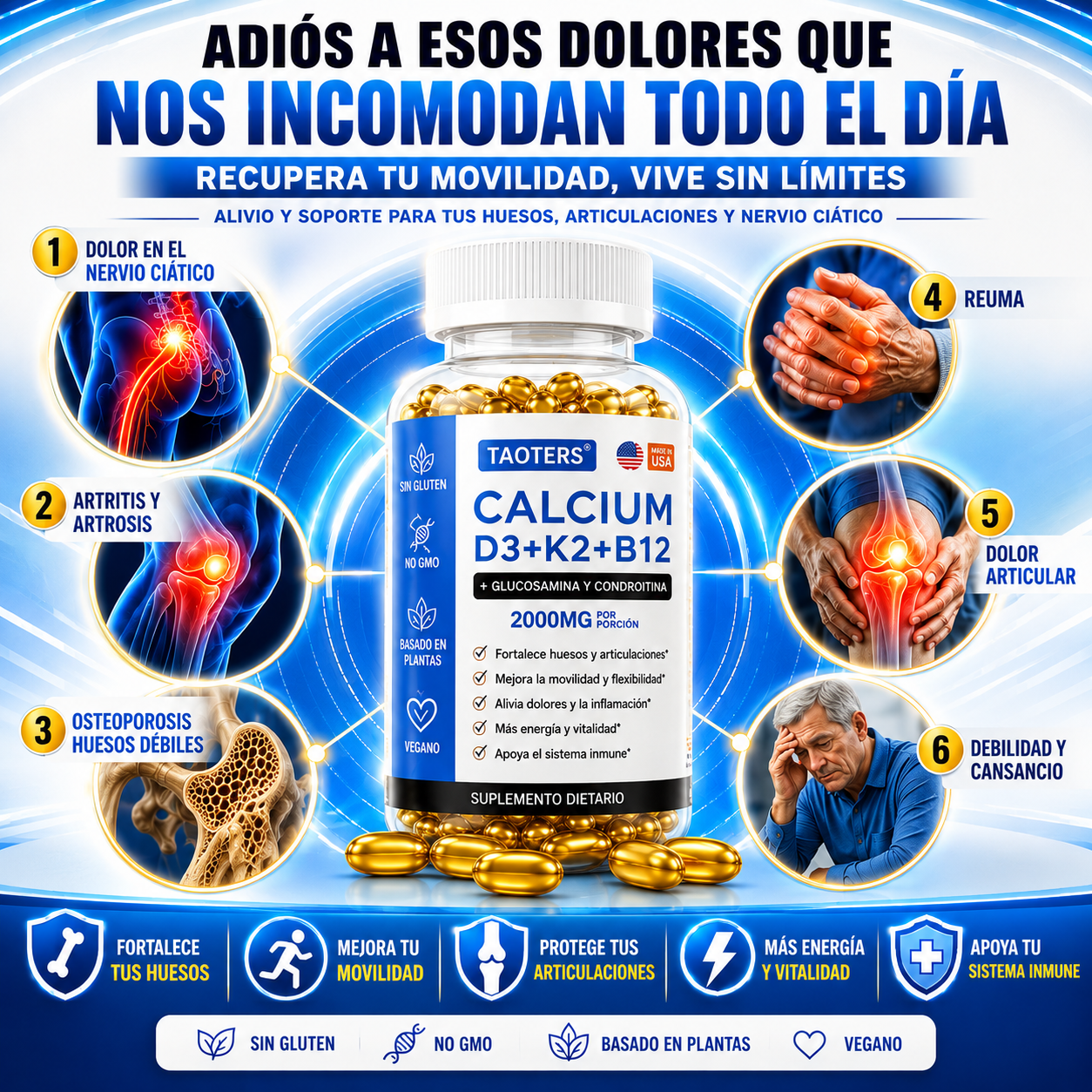 CALCIO + VITAMINA D3 + K2 + B12 MEJORA TU SALUD, MEJORA TU VIDA