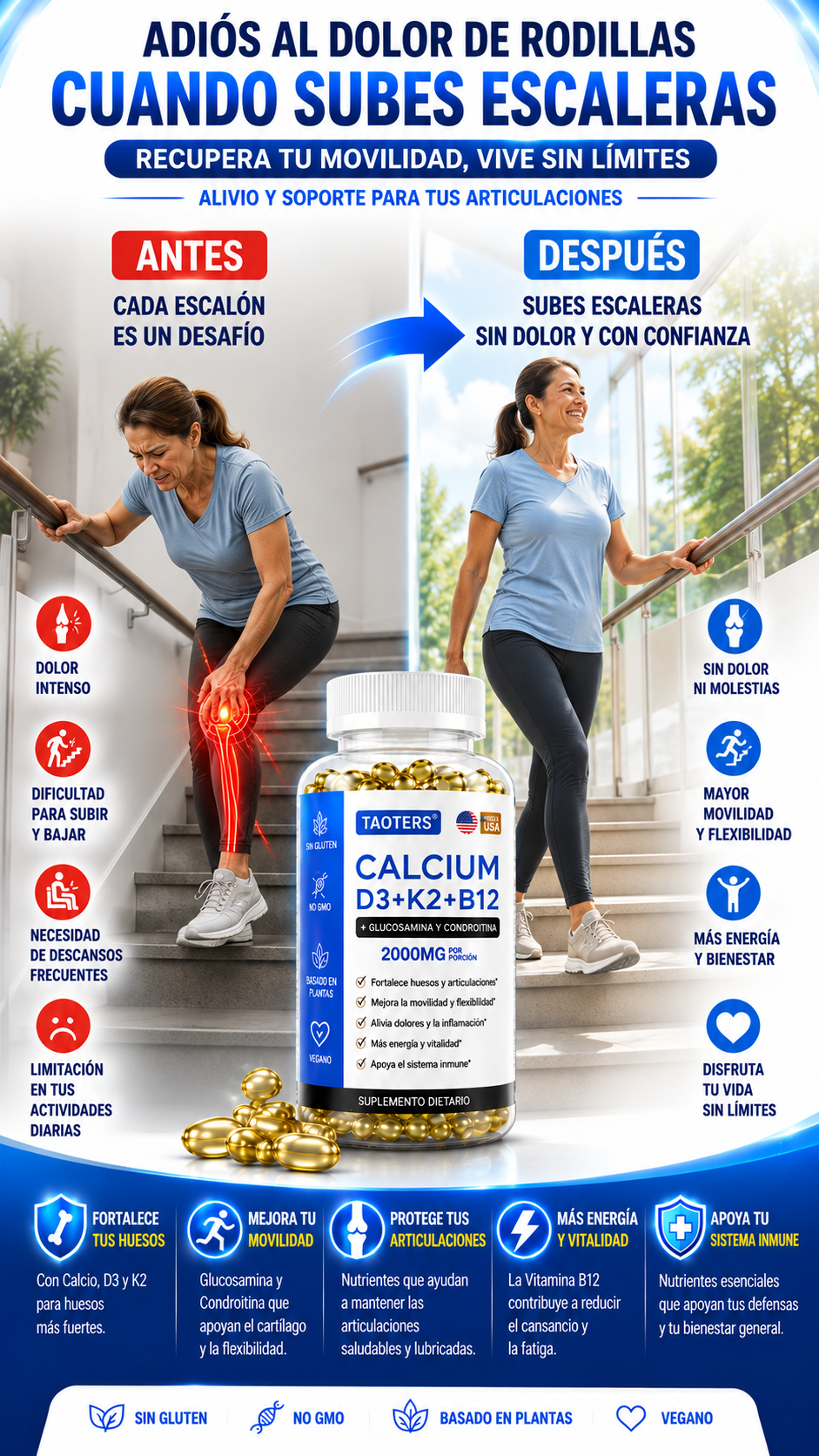 CALCIO + VITAMINA D3 + K2 + B12 MEJORA TU SALUD, MEJORA TU VIDA
